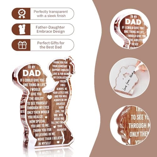 Fathers Day Presents from Daughter – Heartfelt Acrylic Plaque for Dad, Unique Father Daughter Desk Decor Sign – Birthday, Christmas or New Dad Present