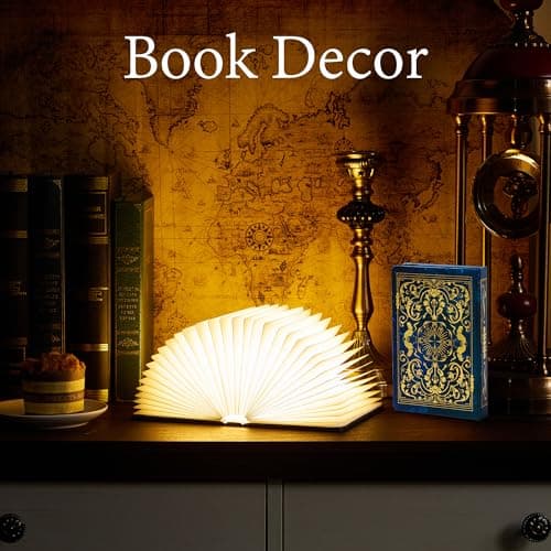 Book Lovers Gifts BookLamp - 5 Color Lights, 1200mAh Battery, Foldable Paper Lamp as Book Decor & Accessories, Hot Foil Cover Design, Unique Gifts for Women or Friends & Christmas