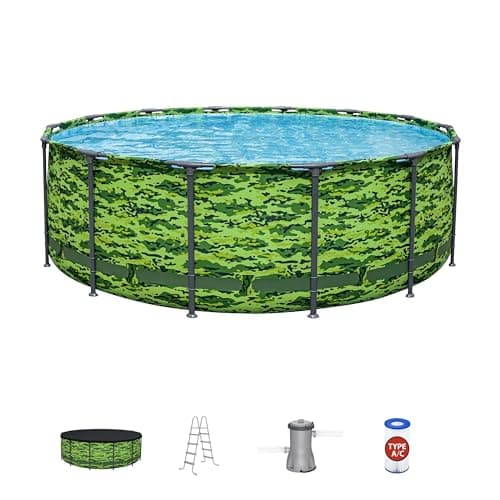 Bestway Steel Pro Max 14'x48 Camo Pool Set | Durable Construction, Easy Assembly, and All-Inclusive Accessories - Above Ground Pool Set with Filter Pump, Ladder, and Pool Cover - No Tools Required!