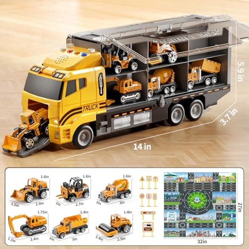 NIPLOOOW Kids Boys Construction Truck Vehicle Toy Set with Play Mat and Die-Cast Toy Car, Transport Carrier Truck for Kids 3-5, Birthday Gifts Toys for 3-8 Year Old Boys B0D7M51TRB