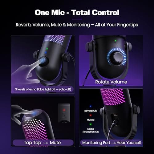 USB Microphone for PC Gaming: Condenser Microphone RGB for Gamer with Stand Mic - Recording Mic for Computer&Laptop with Qiuck Mute - Desk Podcast Mic for Podcast & Singing & Streaming & Youtube Black
