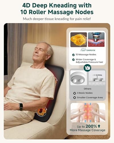 2026 Ultra-Slim Shiatsu Back Massager with Heat, Up-Down 4D Roller, 10 Massage Nodes, Full Back Deep Tissue Chair Massage Pad, 3 Speeds, 2 Heat Levels, Remote Control for Chair Sofa Hom Office Use