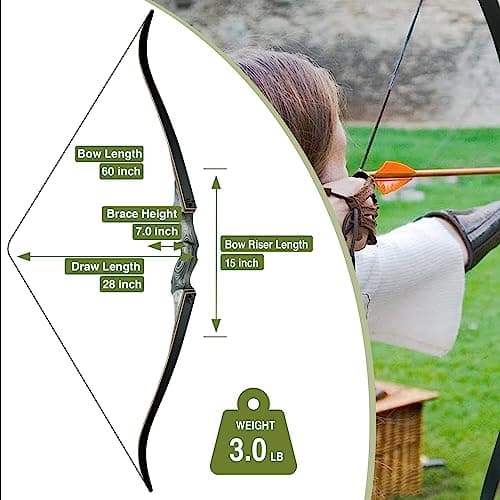 Black Hunter Takedown Recurve Bow, 60" Right Handed & Left Handed Archery Recurve Bows with Ergonomic Design for Adults Beginners to Advanced Outdoor Practice & Hunting (25-60 lbs)