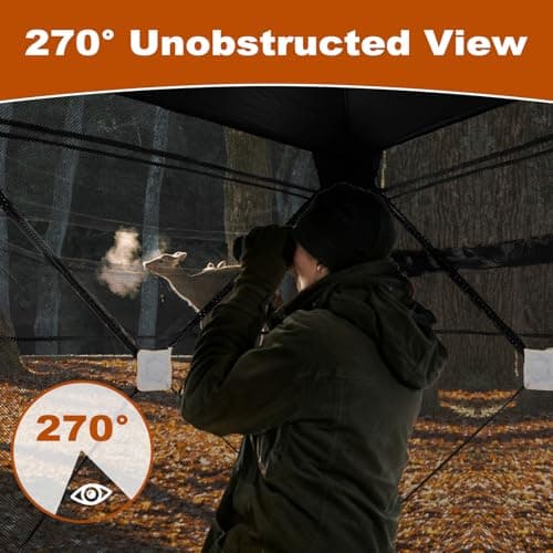 OLIXIS 270°See Through Hunting Blind, 2-3 Person Pop Up Camouflage Tent with Carrying Bag, Portable Hunting Tent with Accessory Bag