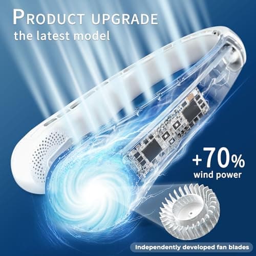 FrSara Neck Fan, Portable Personal Fan Strong Wind, 5200mAh, Air Volume,360° Cooling, No Hair Twisting, Air Volume On 2 Sides, Non-Slip, Quick Charge, Long Use Time, Birthday Gift for Women, Dad, Men