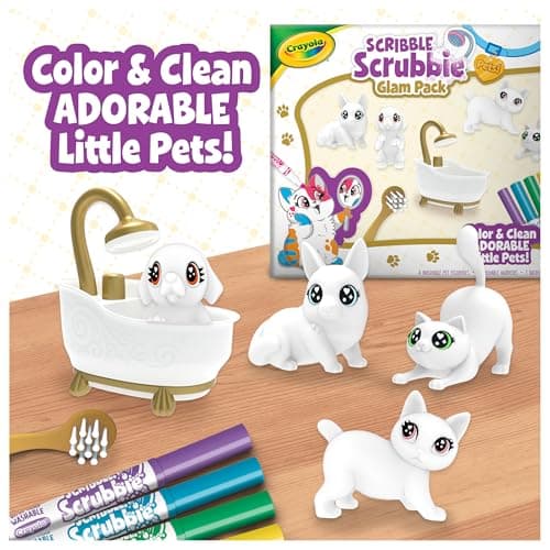 Crayola Scribble Scrubbies Glam Pack (4 Pets), Holiday for Kids, Washable Pet Care Toy, Coloring Animal Craft, Stocking Stuffer Toys for Girls & Boys, 3+