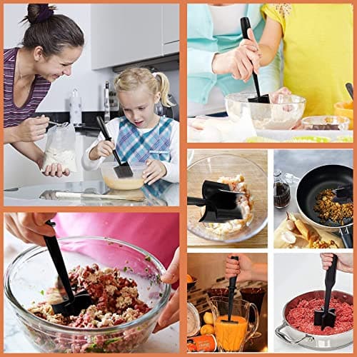 Meat Chopper, Premium Heat Resistant Meat Masher, 5 Blades Ground Beef Masher, Dishwasher Safe, Non Stick Hamburger Smasher, Nylon Potato Masher, Black B09WDNZP14