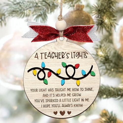 Heartfelt teacher Christmas ornament. A thoughtful thank you gift for teachers that shines with appreciation. Ready to hang. Teacher Christmas Ornaments – Best Merry for Teachers (B48) B0D9GZF921