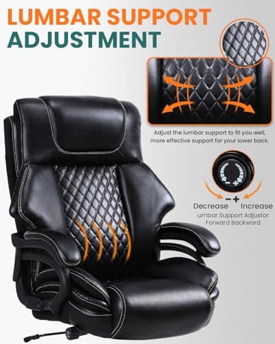 BOSMILLER 650lbs Large Big and Tall Office Chair for Heavy People with Adjustment Lumbar Support, Comfy Padded Heavy Duty Leather Executive Office Chair with Quiet Rubber for Adults 8 Hours Daliy Work