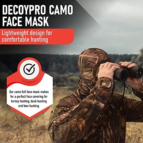 DecoyPro Hunting Face Mask Light Weight, Camo for Turkey, Bow, Deer, Duck, Goose, Coyote - Camouflage Gear for Men, Breathable Netting