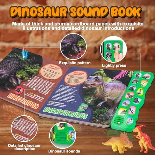 Dinosaur Toys,Dinosaur Sound Book with Pack of 12 Toy Figures,Realistic Roars,Interactive Perfect for Kids Dinosaurs Educational Toys for 3 4 5 6Year Old Boys&Girls