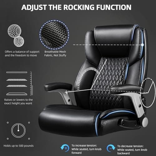 VITESSE 600lbs Big and Tall Office Chair with Flip up Armrest, Large Heavy Duty with Ergonomic Lumbar Support, Executive Office Chair for Heavy People with Quiet Rubber Wheel(Black)