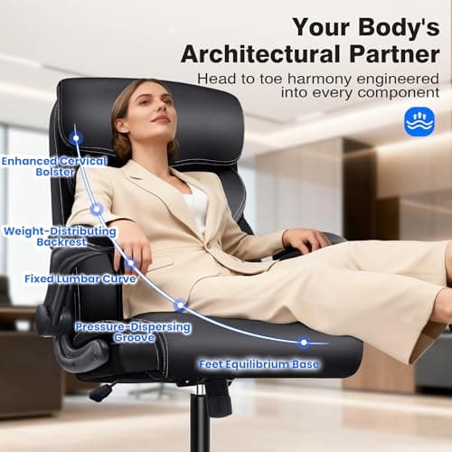 AreShark Office Chair - Executive High Back Breathable Comfy Desk Chair with Lumbar Support - Ergonomic Leather Rolling Swivel Computer Chair with Rock Function for Working Studying Gaming Relaxing