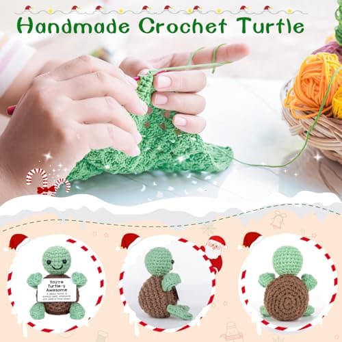 Mini Funny Turtle Birthday Gifts for Women Men Christmas, Retirement Bosses Day Gifts, Inspirational Small Animals Cute Stuff Things, Handmade Emotional Positive Crochet Turtle Decorations
