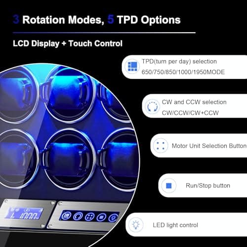 Watch Winders for 6/9/12 Slots Automatic Watches,Ultra-Quiet Japanese Motors, Built-in LED Illumination,LCD Display,Touchscreen Control
