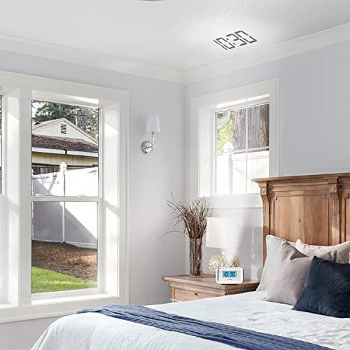 HoMedics Dual Alarm Digital FM Clock Radio Time Projection, 8 Relaxing Nature Sounds, LED Display, Multi-Alarm Snooze, Sleep Timer, Nightlight, Ceiling Clock SoundSpa, White