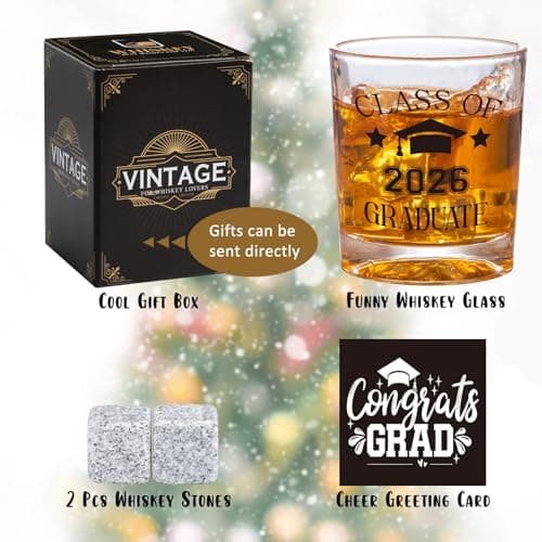 7oz Graduate Whiskey Glasses, Masters Degree Graduation Gift for Brother Son Him, College Grad Present Class of 2026 Graduate Whiskey Glass, Masters Graduation Gifts for Men B0GJLB9JFY