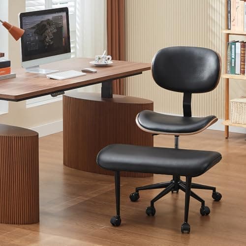 Bestier Cross Legged Office Chair with Wheels, Ergonomic Wide Meditation Chair for Adults up to 300 lbs, 360° Swivel Seat for ADHD, Strong Lumbar Support for Kneeling Meditation Black PU Leather