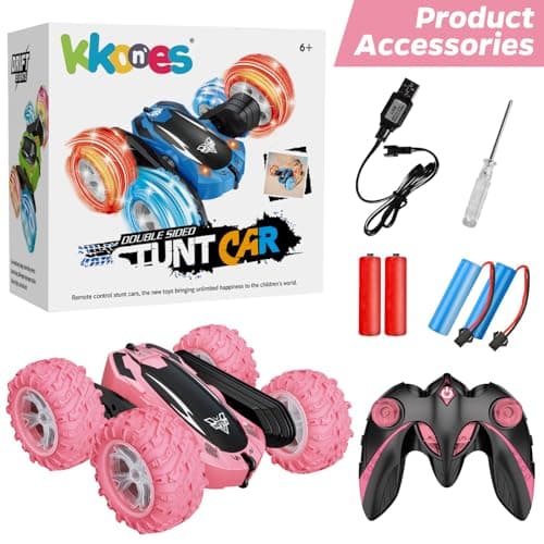 Remote Control Car, 2.4GHz RC Stunt Car, Double Sided 360° Rotating RC Cars with LED Headlight & LED Wheel, High Speed Off Road RC Crawler Xmas Gift for 3 4 5 6 7 8-12 Year Old Girls Toys (Pink)