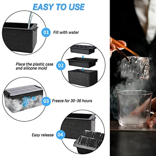 TINANA Upgrade 2 Inch Clear Ice Cube Tray Make 8 Large Square Crystal Ice Cube Maker for Cocktail, Whiskey & Bourbon Drinks, Gifts for Men