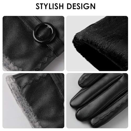 Trifabricy Leather Gloves for Women - Womens Leather Winter Gloves, Warm Lined Touchscreen Winter Glove for Cold Weather