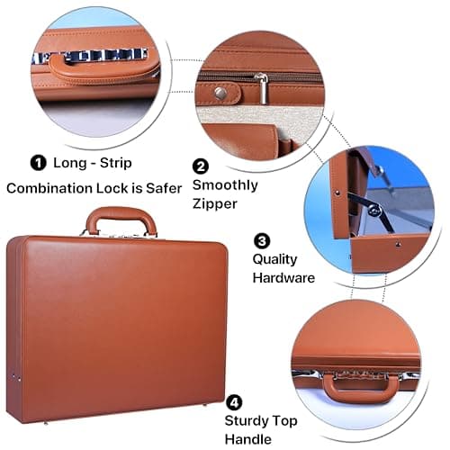 Large Business Briefcase for Men - Hard Case PU Leather Attache with Lock ,Expanding Business Briefcase Bag for Professionals