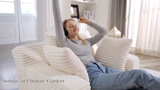 ivoros 50 Inch Chaise Lounge Chair Indoor, Oversized Corduroy Upholstered Boneless Sofa Bed, Deep Seat Sleeper Couch Reading Chairs, Cloud Sofas Couches for Living Room, No Assembly Required (Beige)