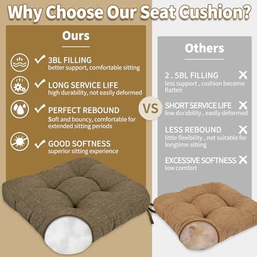 BUYUE Chair Cushion Set for Rocking Chair, Back Pillow & Seat Cushion with Ties, Original Woven Fabric Non-Slip Chair Pads for Elderly Sitting, Brown