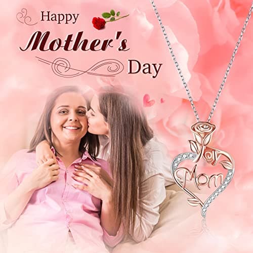 Mom Birthday Gift, Mothers Day Gift, Christmas Gift, Jewelry Gifts for Mom from Daughter Son Desimtion Sterling Silver Eternal Rose Heart Mom Necklaces for Women B0BYYLBBTJ