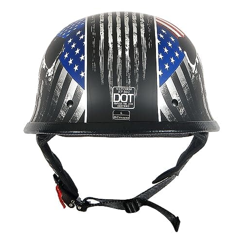 1Storm Novelty Motorcycle Half Face Helmet Open German Style DOT Approved: HKY602 Flag Skull