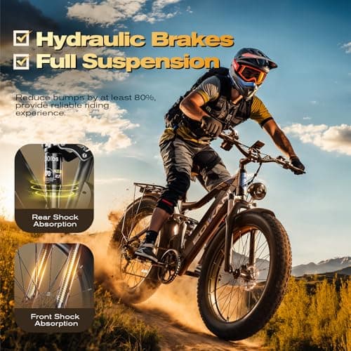 Electric Bike, Peak 2000W Full Suspension Ebike for Adults, 921.6WH Built-in Battery Mens Electric Bicycle 80 Miles Range Dual Hydraulic Brake, 26" Fat Tire Off Road E Bike for Mountain, Snow, Sand