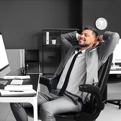 VITESSE Ergonomic Office Chair with Flip-up Armrests, Big and Tall Leather Executive Office Chair, High Back Lumbar Support Home Computer Desk Chair, Heavy and Duty Computer Chair (Black)