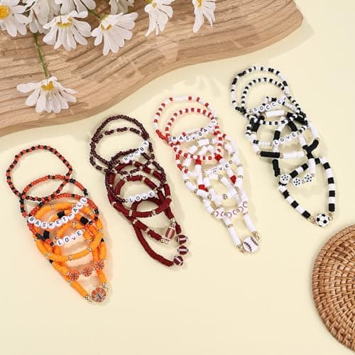 Taouzi 24 Pcs Surfer Heishi Bracelets for Women Bulk Handmade Stackable Stretch Friendship Bracelets Halloween Thanksgiving Christmas Valentines Day Jewelry Gifts for Women Men