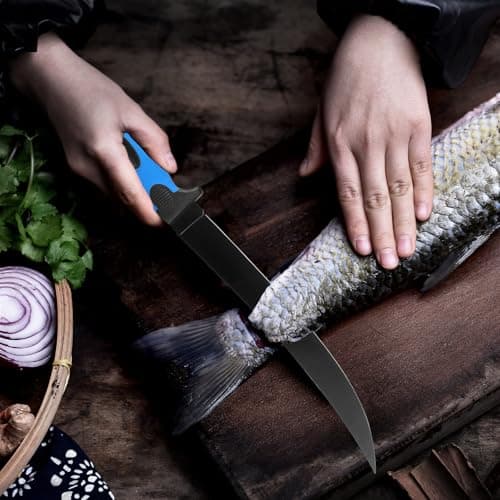 Fish Fillet Knife Set, For Trout Fishing Catfish Cleaning and Meat Cutting, Stainless Steel Blade , Includes 5", 6", 7", 9", XL 9" knife, Sharpening Rod, Glove, Towel, Storage Bag. For Kitchen, Boat