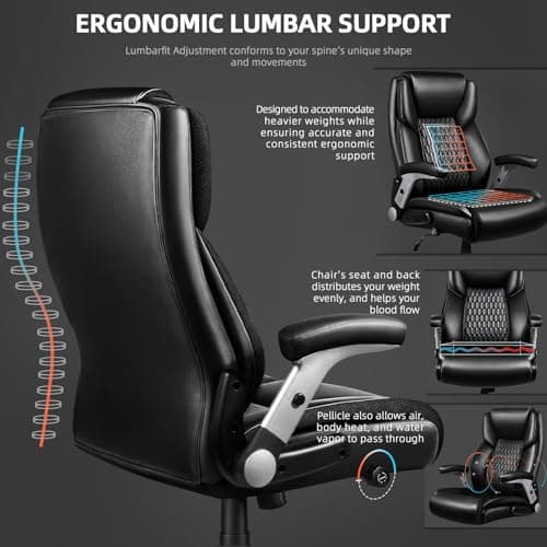 VITESSE 600lbs Big and Tall Office Chair with Flip up Armrest, Large Heavy Duty with Ergonomic Lumbar Support, Executive Office Chair for Heavy People with Quiet Rubber Wheel(Black)