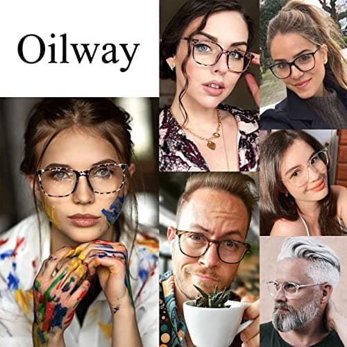 Oilway Blue-Light Blocking Glasses Computer Reading/Gaming/TV/Phones Glasses Fashion Anti Eyestrain UV Glasses for Women Men（A2 Black + Gray）