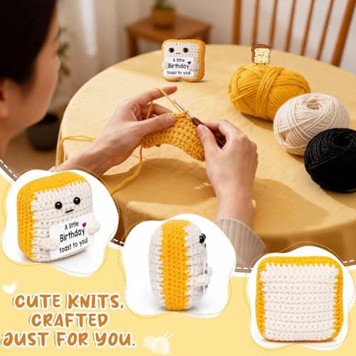 A little Birthday Toast to you - Crochet Toast Happy Birthday Gifts Card, Fathers Day Dad Gifts for Mom Women Men Her Him Sister Best Friend Girls Boys Fanny Handmade Knitted Emotional Positive Toast