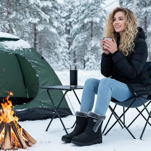 HARENCE Womens Winter Boots Comfort Snow Warm Fur Lined Outdoor Waterproof