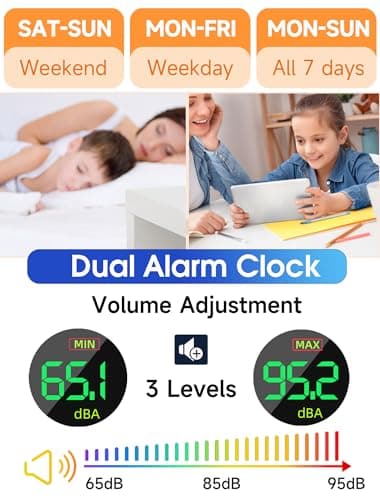 Cadmos Loud Alarm Clocks for Heavy Sleepers,Adults,Kids,Teens,Large Digital Display,7 Color Night Light,Adjustable Volume,Battery Backup,Small Bedside Clocks for Bedrooms (White+Dynamic)