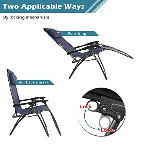 VINGLI Upgraded Zero Gravity Chair Set of 2 Lounge Outdoor Chairs with Trays and Pillows, Folding Patio Recliner Chairs for Backyard Poolside Garden