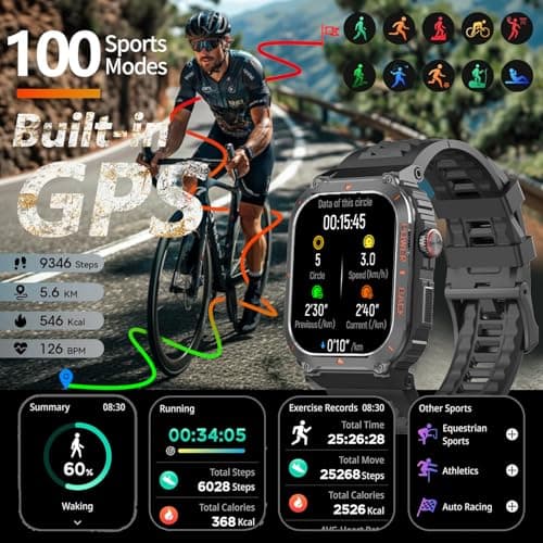 Military GPS Smart Watch for Men with Offline Map/Air Pressure/Altitude/Compass,smart Watch for Android Phones and iPhone,Waterproof Fitness Tracker with Blood Oxygen/Heart Rate/Sleep/100+ Sport Modes