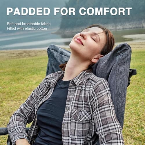 EVER ADVANCED Oversized Folding Rocking Camping Chair, Padded Portable Rocker Chair for Patio, Lawn and Outdoors, Heavy Duty Hard Armchair for Adults Supports 400lbs, Grey