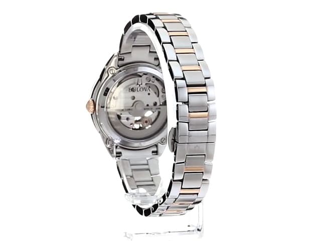 Bulova Ladies' Classic Diamond 3-Hand Automatic in Stainless Steel, Mother-of-Pearl Dial and Open Aperture Dial