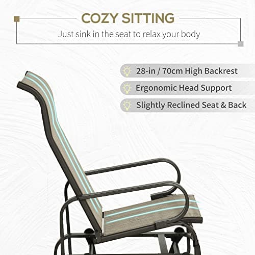 Outsunny Outdoor Glider Chair, Gliders for Outside Patio with Smooth Gliding Mechanism and Lightweight Construction for Backyard, Tan