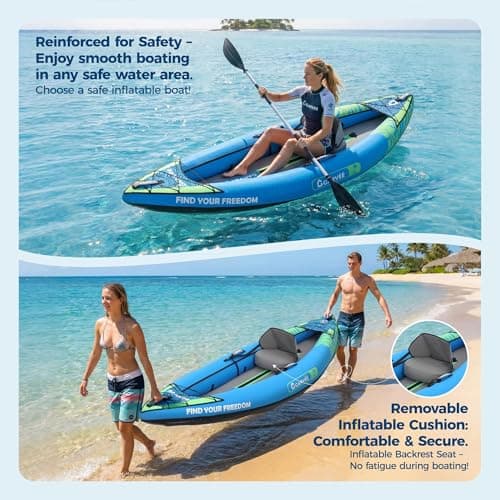2 Person Inflatable Kayak，Fishing Kayak for Adults, Portable Touring Kayaks with Padded Seat, 3 Fins, Hand Pump, Carry Bag, Repair Kit，12.5FT/450 LBS Weight Capacity
