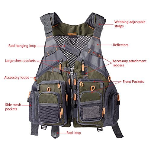 BASSDASH Strap Fishing Vest Adjustable for Men and Women, for Fly Bass Fishing and Outdoor Activities