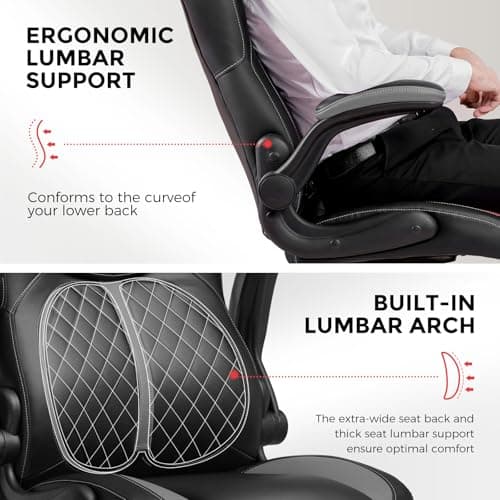 COMHOMA Office Computer Gaming Chair Ergonomic Desk Chair for Adults with Lumbar Support Flip-Up Arms Adjustable Height Swivel Wheels PU Leather Executive Design for Short People Use, Gray