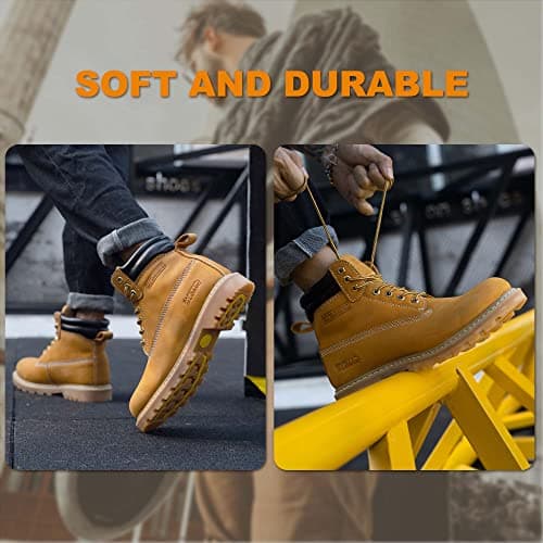 SAFETY LOONG Work Boots for Men Waterproof Soft Toe Non Slip Comfortable Leather Workboots