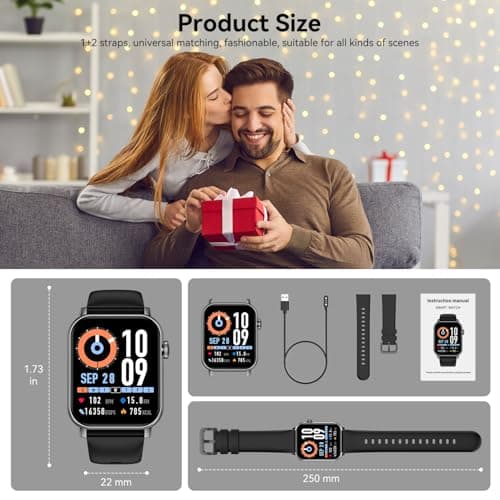 Smart Watches for Men Women, 1.83" HD Touchscreen Fitness Tracker with Bluetooth Calls, IP68 Waterproof, 120+ Sport Modes, 7-Day Battery, 24/7 Heart Rate & Sleep Monitor for iPhone Android iOS (Black)