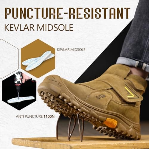 GLANOUDUN Steel Toe Boots for Men Slip on Work Boots for Men Comfortable Safety Boot Indestructible Construction Footwear Laceless Men's Steel Toe Shoes Mid Top Work Shoes
